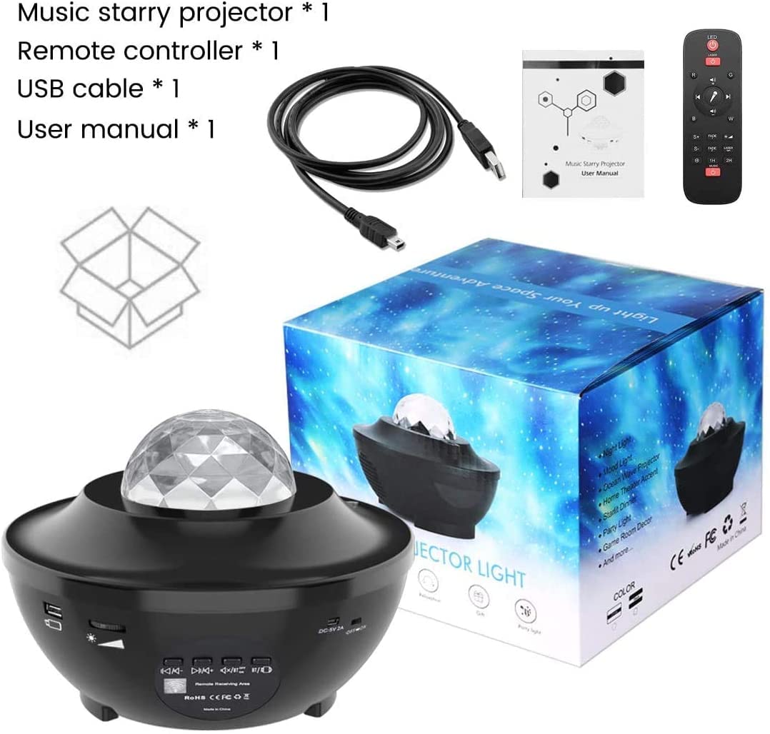 Galaxy Projector,Star Projector Light Ocean Wave Star Night Light ,Adjustable Lightness Remote Control Timer 10 Lighting Modes ,Built-in Music Speaker for Kids Bedroom Christmas Wedding Gift