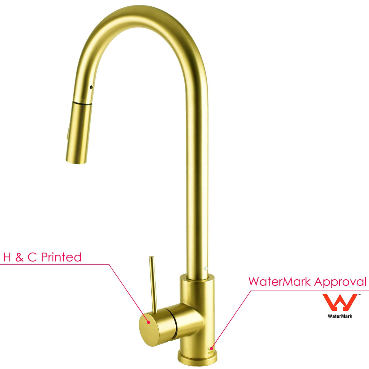 2 Mode Pull Out Kitchen Tap Laundry Sink Mixer Swivel Gooseneck Faucet (Brushed Gold)