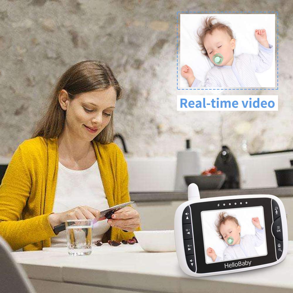 Wireless Baby Monitor with Camera and Audio,3.2’Screen, 2.4Ghz Video Monitor with Night Vision, Temperature Display, Lullabies, 960ft Range ,High Capacity Battery