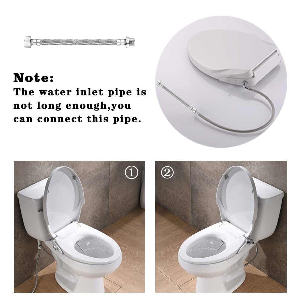 Non Electric Bidet Seat Toilet Seat with Self Cleaning Dual Nozzles Separated Rear & Feminine Cleaning Natural Water Spray, Soft Closed Toilet Seat, Easy DIY Installation (D Shape)