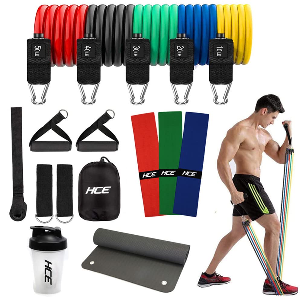 Resistance Bands Set with Handles - Exercise Resistance Bands Training Tubes with Handles, Ankle Straps, Door Anchor, Exercise Mat, Shaker Bottle,Carry Bag