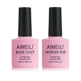 AIMEILI Soak Off UV LED Gel Nail Polish - Base And No Wipe Top Coat Kit Set 10ML