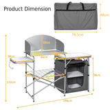 Outdoor Camping Table with Storage, Aluminium Folding Camp Kitchen with Windscreen, Zippered Storage Bag, Carrying Bag, Lightweight & Portable Picnic Grill Table for BBQ, Camping(Grey)