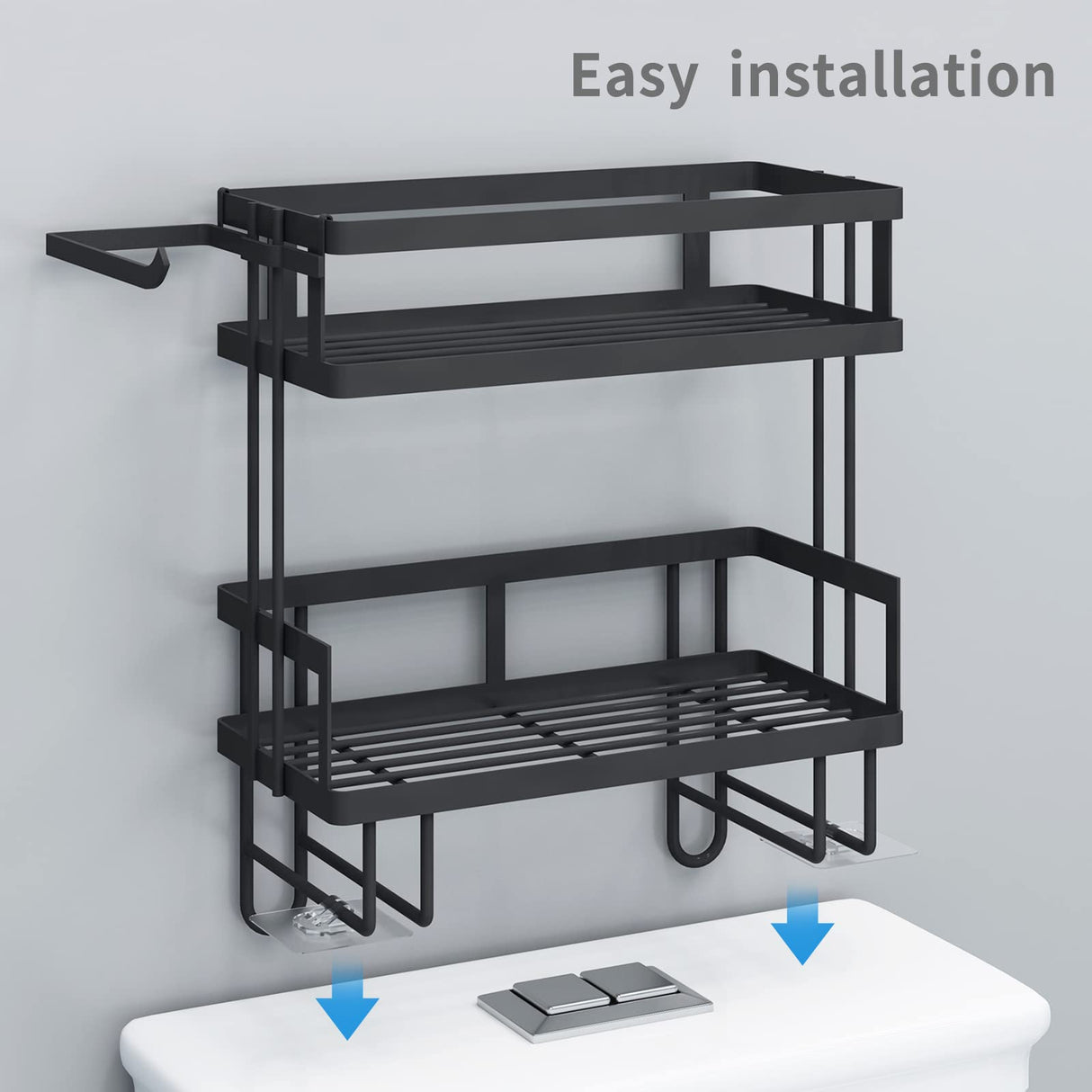 Bathroom Over The Toilet Storage Shelf, 2-Tier Bathroom Storage Organizer Shelves, Space Saver Small, Black