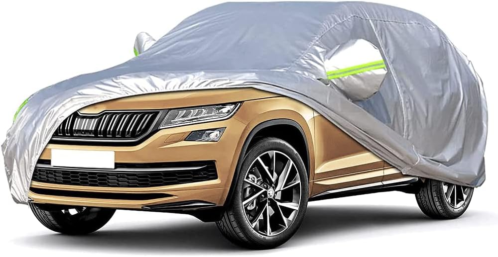 SUV Cover 190T Polyester Car Cover Waterproof All Weather for Automobiles, UV Protection Rainproof Windproof Outdoor Indoor Full Car Cover Universal Fit for Sedan SUV, (Silver)