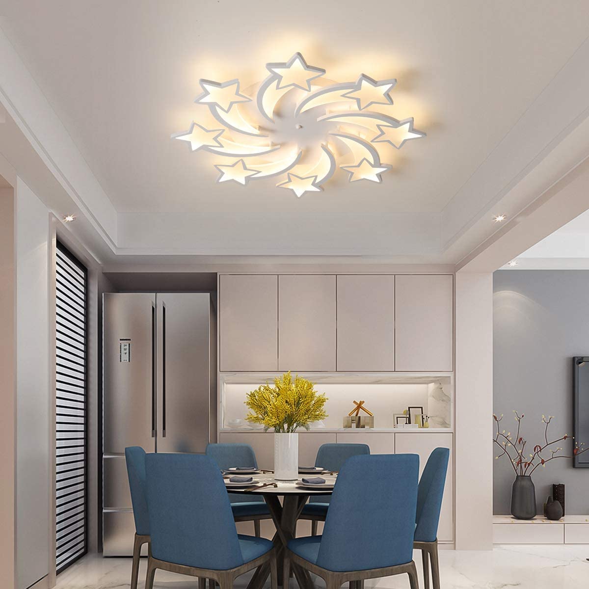 Modern Flush Mount Ceiling Light 86W Dimmable Led Bedroom Ceiling Lighting Fixture, 8-Head Acrylic White Chandeliers Ceiling for Living Room, Kids Room, Bedroom