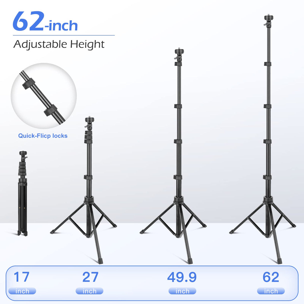 Sensyne 62" Selfie Stick,4 in 1 Professional Selfie Stick Tripod with Wireless Remote and Phone Holder, Phone Tripod with 1/4 Screw Compatible with iPhone Android Phone, Camera