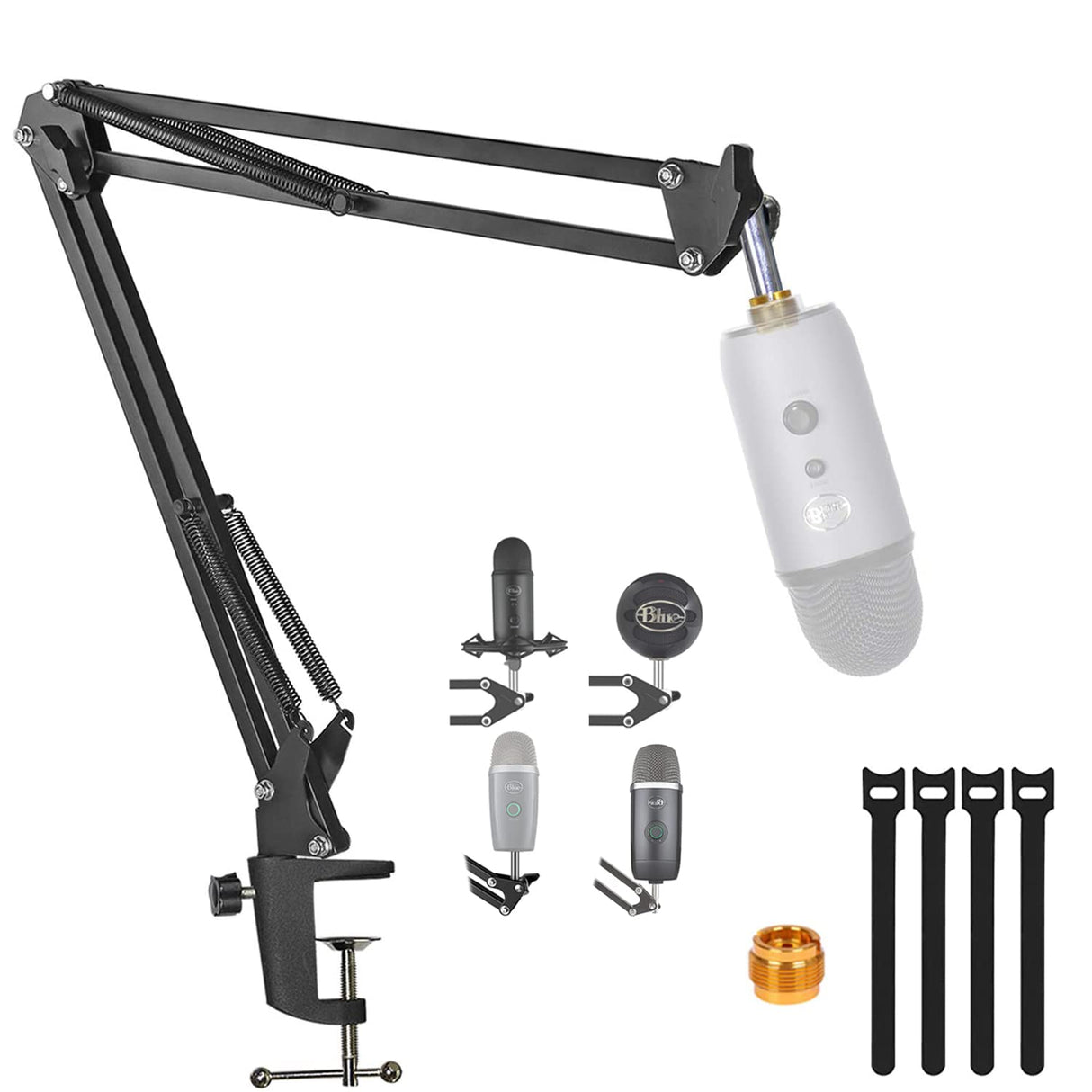 Microphone Desk Stand for Blue Yeti Adjustable Suspension Boom Scissor Arm Stand with 3/8"to 5/8" Screw Adapter, Compatible with Blue Snowball, Yeti Nano, Yeti x and other Mic