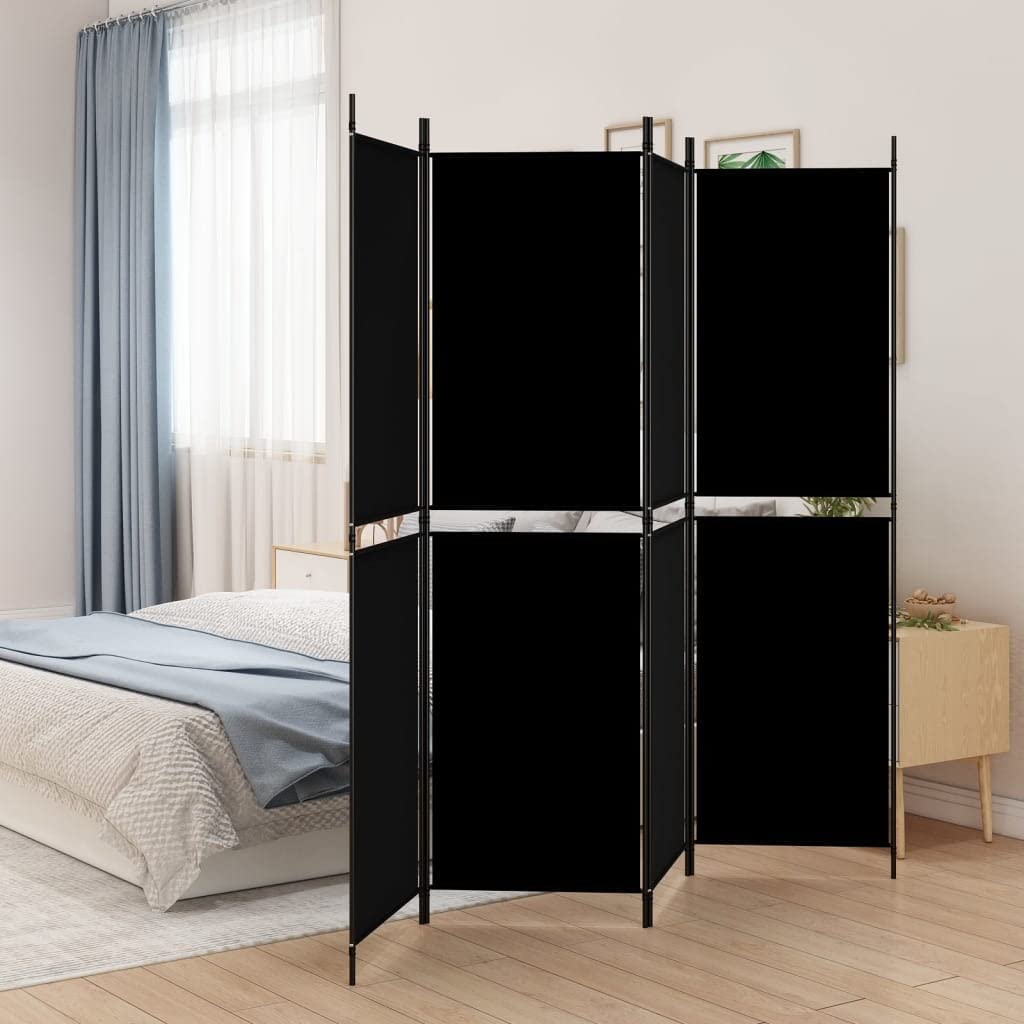 4-Panel Room Divider Living Room Bedroom Partition Privacy Protection Screen Room Separator Folding Dressing Wall Black Fabric