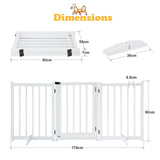 Freestanding Dog Gates with Walk Over Door,Pet Dog Gate Wooden,Foldable Dog Fence Pet Gate Puppy Safety Guard,Indoor Pet Playpen Cat Barrier Protection Net Stair Partition,White with 3 Panels