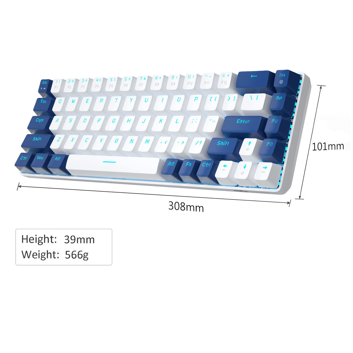 Portable 60% Mechanical Gaming Keyboard, MageGee MK-Box LED Backlit Compact 68 Keys Mini Wired Office Keyboard with Red Switch for Windows Laptop PC Mac - White/Blue