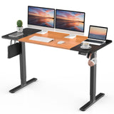 Electric Height Adjustable Standing Desk 140x60cm (55.1"x23.6"), Sit Stand Desk with Splicing Top for Home Office (Black Frame, Black + Cherry Desktop)