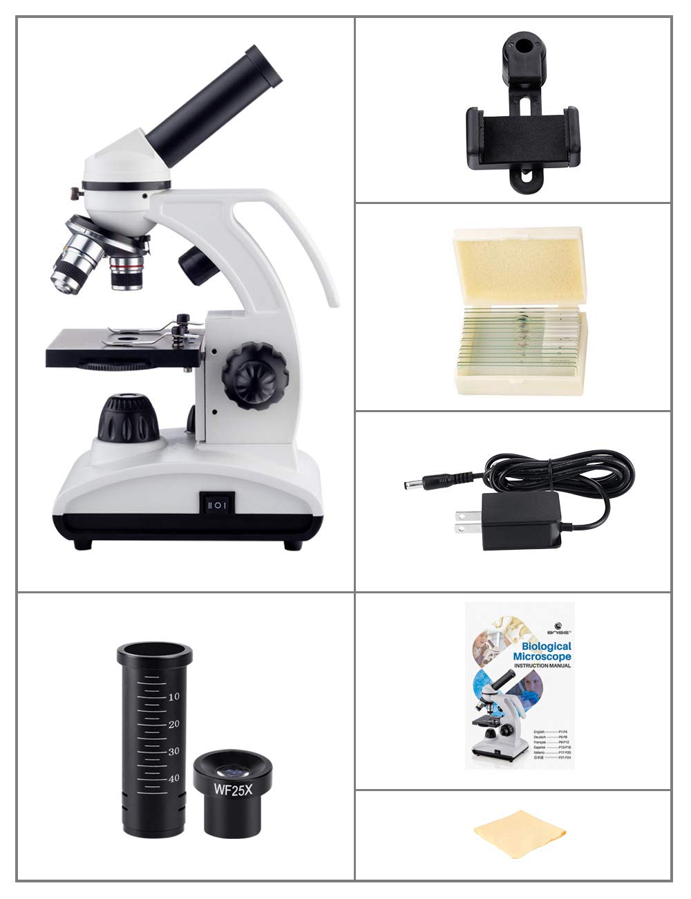 Microscope 100x-2000x for Kids Teens Adults Education Science Gifts with Insects Plants Prepared Slides and Phone Photography Accessory