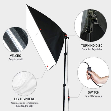 Photo Studio Soft Box Lighting Kit, Bulb Lamp 2 Reflectors for Portrait Product Fashion Shooting Professional Photography Continuous Light Studio Equipment. (softbox+ Backdrop Lighting kit)