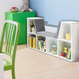 6-Cubby Kids Bookcase with Cushioned Reading Nook and Mat, Wooden Toys Books Storage Organizer Display Shelf, Storage Bookshelf with Seat for Children Girls & Boys, for Bedroom Living Room