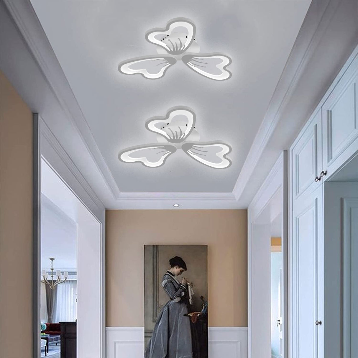 LED Modern Ceiling Lamp, 33W 21.6" Dimmable Remote Control Flower Shape Close to Ceiling Light Fixture, Creative Design Acrylic Ceiling Chandelier for Bedroom Kitchen Hallway Asile, White