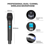 G-MARK Wireless Microphone System, Professional UHF Dual Channel Handheld Cordless Dynamic Mic Set for Home Karaoke,Church, DJ, Wedding, Meeting, Events, 200ft Range