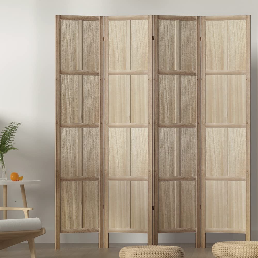 Room Divider Screen 4 Panel Foldable Wooden Divider Jade Brown