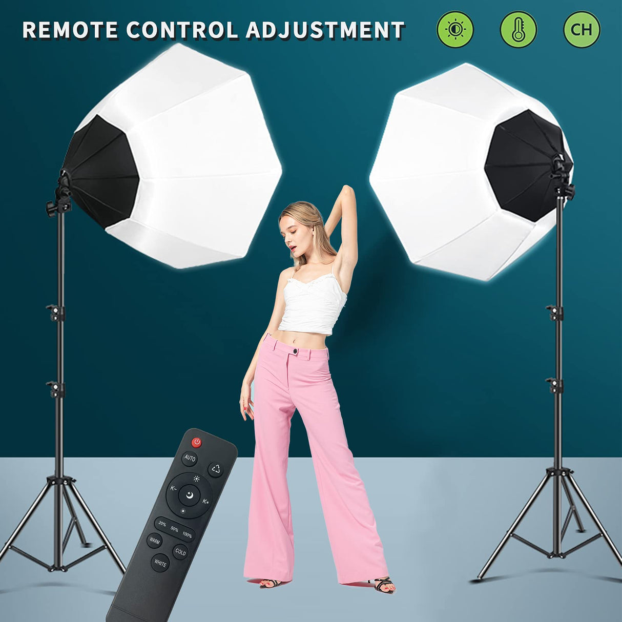 Softbox Lighting Kit 20"x28"/50x70cm Soft Box Professional Photography 2x 85W 3200K-5600K Dimmable LED Continuous Light Studio Equipment with E27 Socket, Remote Control and Carry Bag for Portrait Product Fashion Shooting