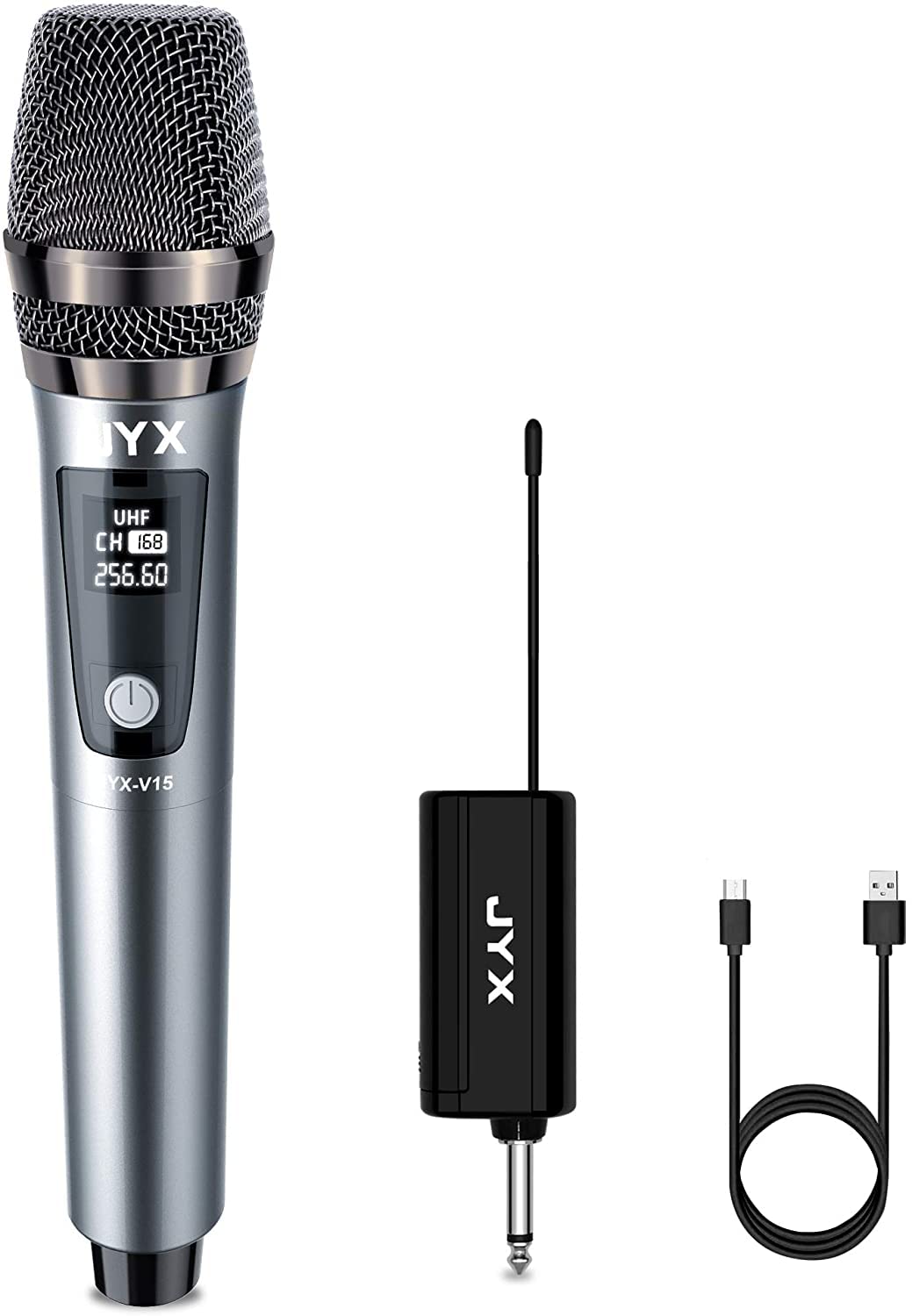 Wireless Microphone, Professional UHF Metal Handheld Dynamic Mic System with Rechargeable Receiver 1/4''(6.35mm) Plug, for Amplifier, PA System, Karaoke Singing, Wedding, Party, Speech, Church