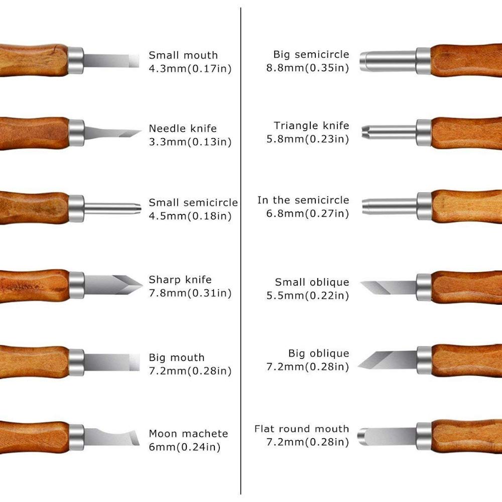 12Pcs Wood Carving Set, SK5 Carbon Steel Sculpting Knife Kit for Beginners & Professions Wood Carving Tool with Whetstone and Storage Bag