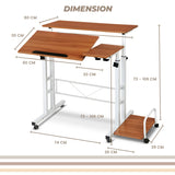 Mobile Stand Up Desk, Adjustable Height Laptop Desk with Wheels Rolling Workstation with Tiltable Panel Board and Detacheable Sideboard