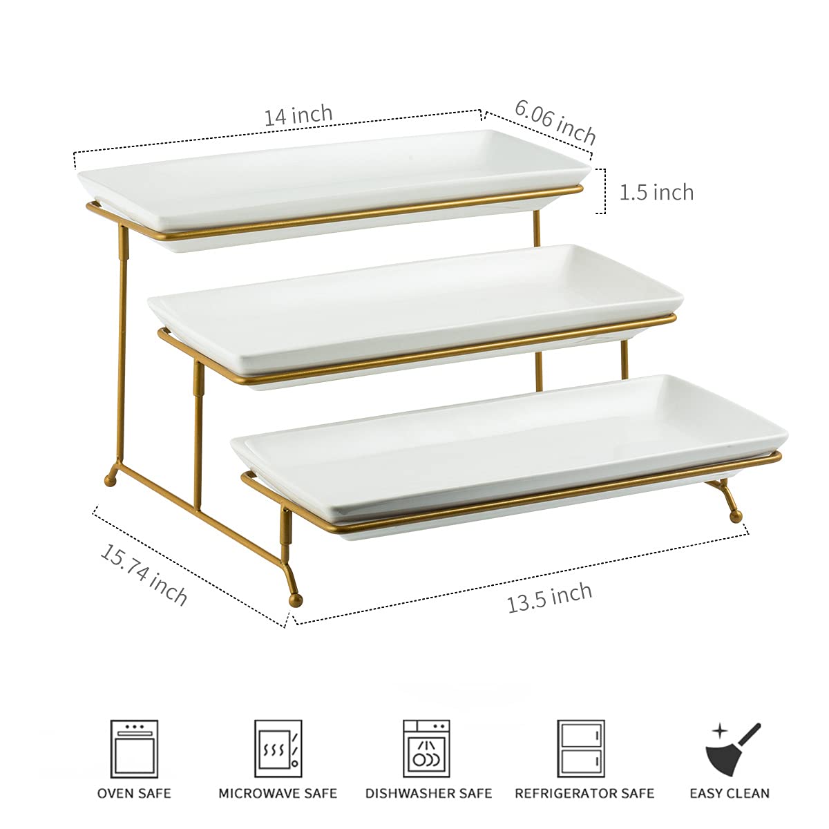 Large Tiered Serving Stand with Platters 3 Tier Serving Stand Serving Tray for Dessert Server Display Collapsible Sturdier Metal Rack