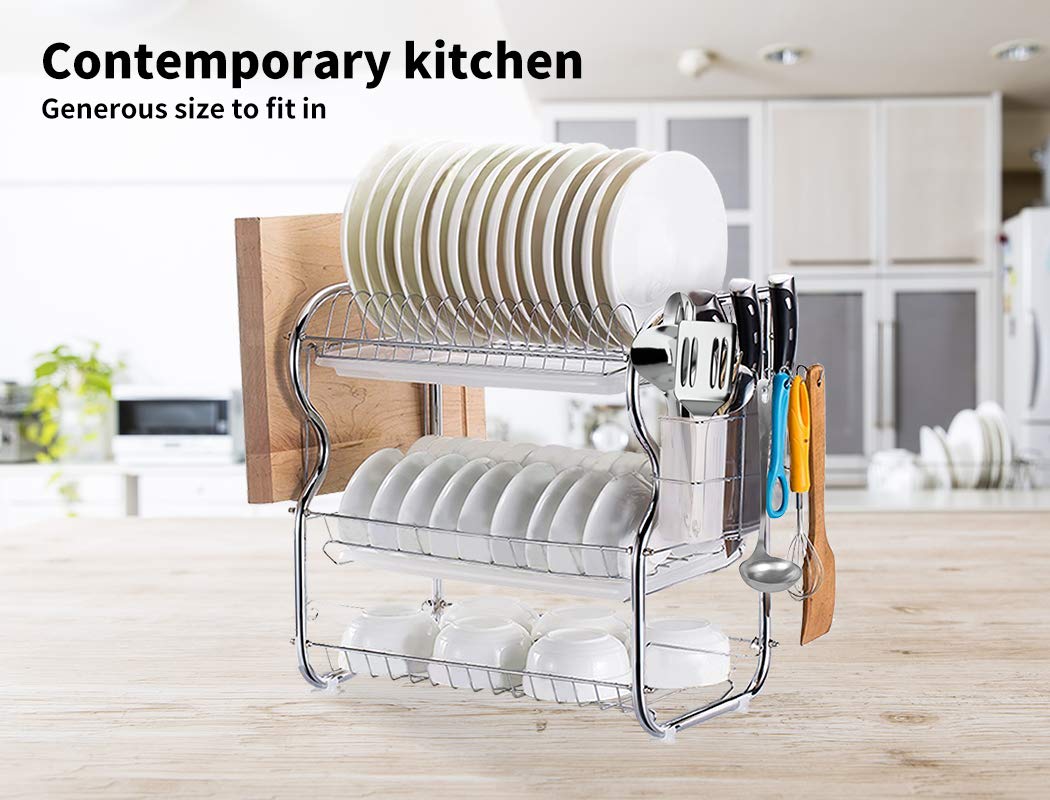 3 Tier Dish Drying Rack Kitchen Plate Cup Holder Rack Cutlery Drainer Tray Rack