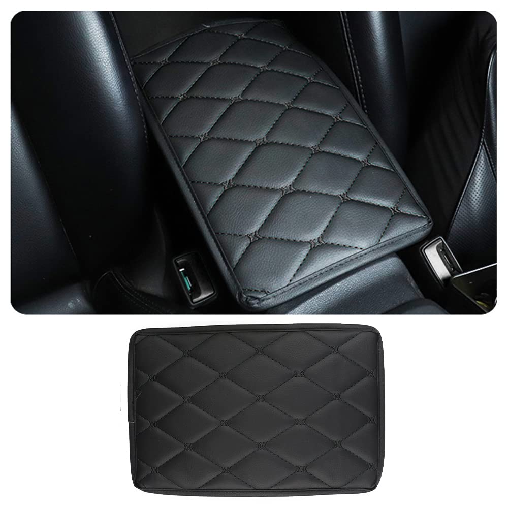 Center Console Cover,Soft Comfortable PU Leather Car Armrest Cushion,Waterproof and Anti-scratch Armrest Seat Box Cover Profector,Car Interior Accessories Universal For SUV/Truck/Vehicle (Black)