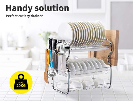 3 Tier Dish Drying Rack Kitchen Plate Cup Holder Rack Cutlery Drainer Tray Rack