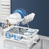 Detachable Dish Drying Rack Cutlery Drainer Utensiles Organizer Cup Kitchen Storage Drainage Board 2 Tier White