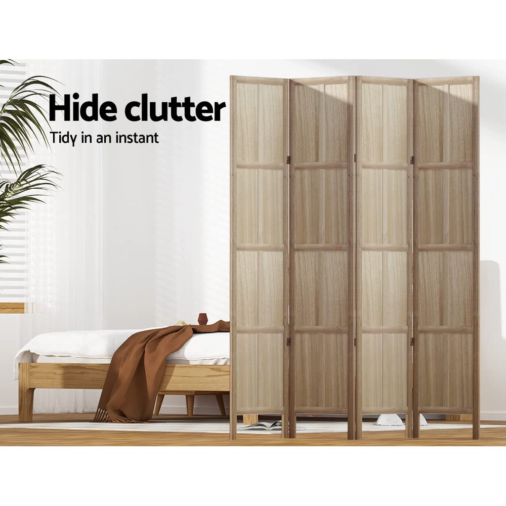 Room Divider Screen 4 Panel Foldable Wooden Divider Jade Brown