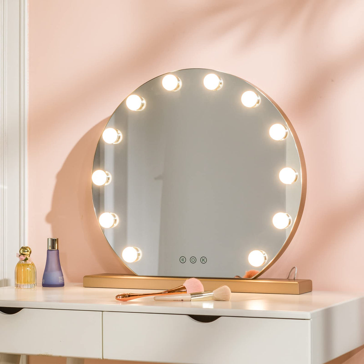 Vanity Mirror with 12 LED Lights, 20 Inch Hollywood Lighted Makeup Mirror for Dressing Room, Tabletop (Gold)