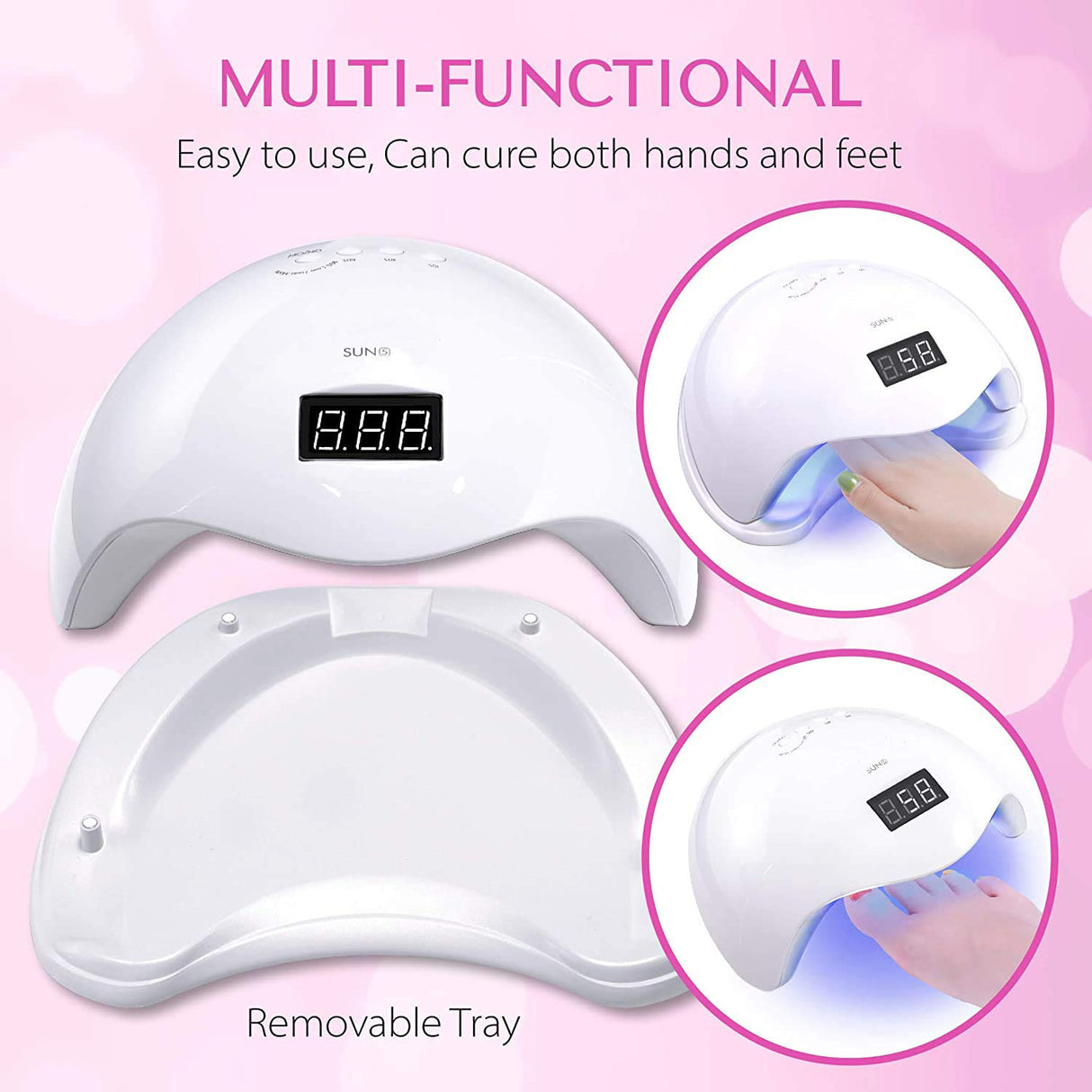 48W UV LED Nail Lamp,with Sensor,4 Timer Setting for Gel Fingernails Toenails,LED Display,Professional Nail Polish Curing Light Suitable for Novices,Home and Salon,Detachable Magnetic Tray