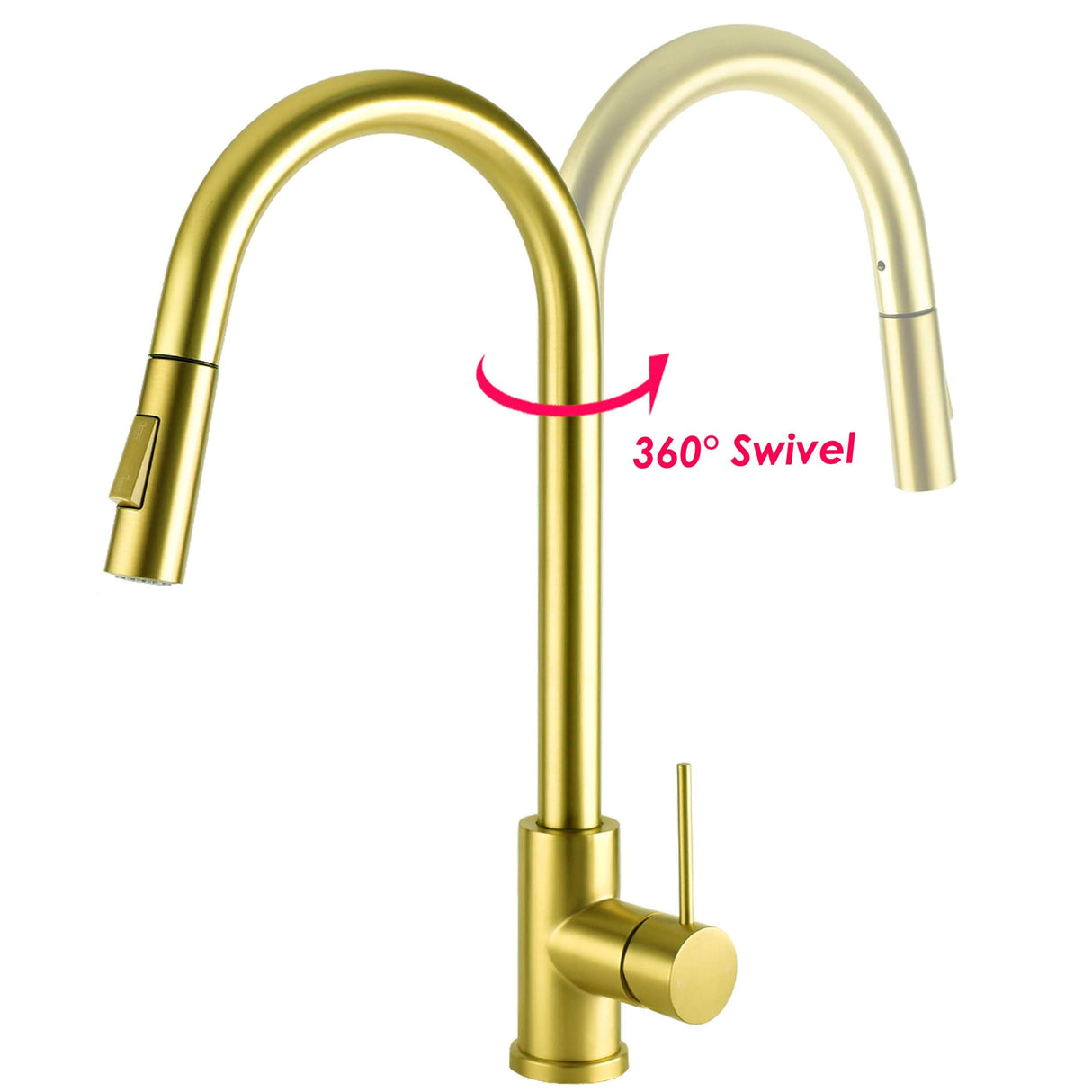 2 Mode Pull Out Kitchen Tap Laundry Sink Mixer Swivel Gooseneck Faucet (Brushed Gold)