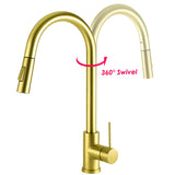 2 Mode Pull Out Kitchen Tap Laundry Sink Mixer Swivel Gooseneck Faucet (Brushed Gold)