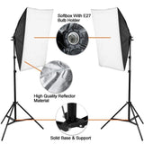 Studio Continuous Lighting Kit Softbox Kit Background Set -- 2 Softbox + 10*5.2ft Backdrops(Black White Green Gray) + 6.6*6.5ft Background Support + Light Stand + 2x25W 5500K LED Bulbs + Portable Bag