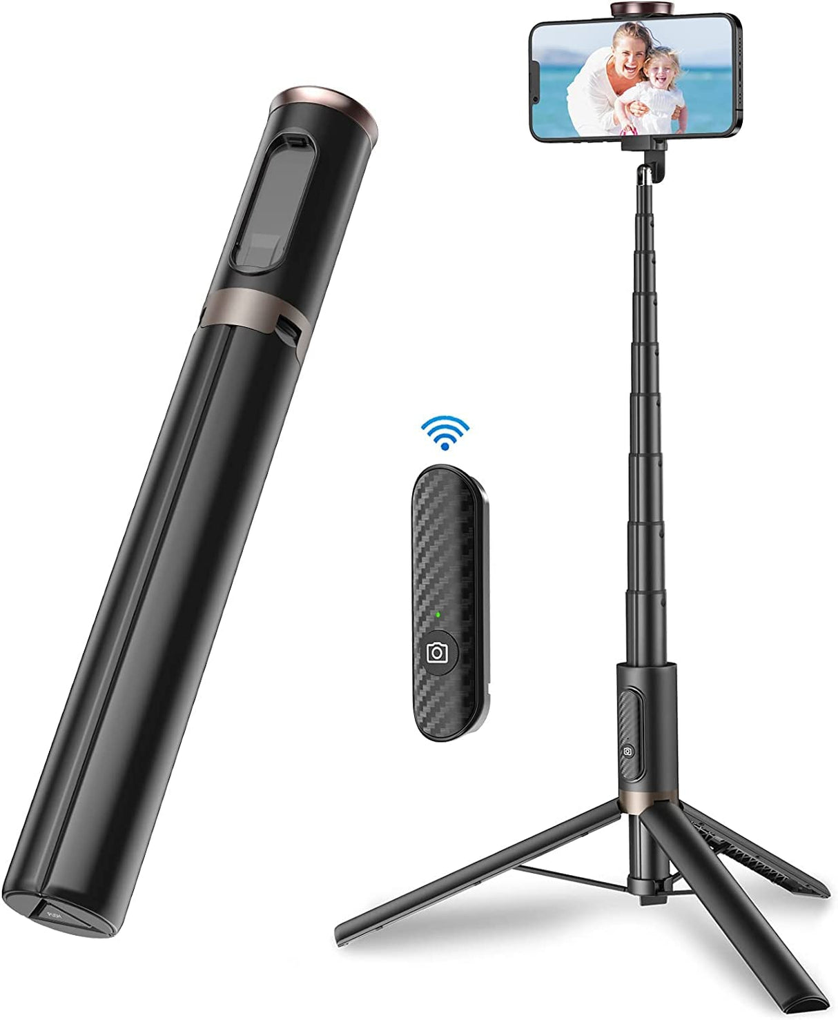 60" Cell Phone Selfie Stick Tripod,Smartphone Tripod Stand All-in-1 with Integrated Wireless Remote,Portable,Lightweight,Extendable Phone Tripod for 4''-7'' iPhone and Android