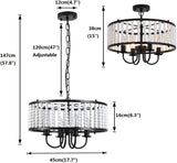 Chandelier Light Fixture, 4-Lights Wood Bead Chandeliers, Adjustable Height Modern Farmhouse Pendant Lights for Living Room Dining Room Bedroom Kitchen Island, E14 Base, Dia 17.7 Inch