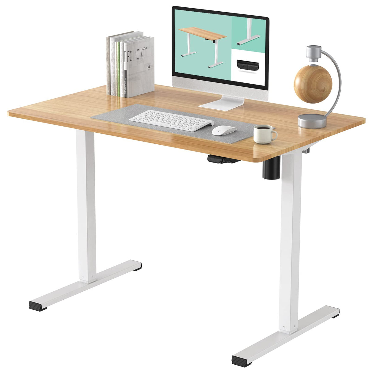 Standing Desk 48 x 24 Inches Height Adjustable Desk Whole-Piece Desktop Electric Stand up Desk Home Office Table for Computer Laptop (White Frame + 48 in Maple Desktop)