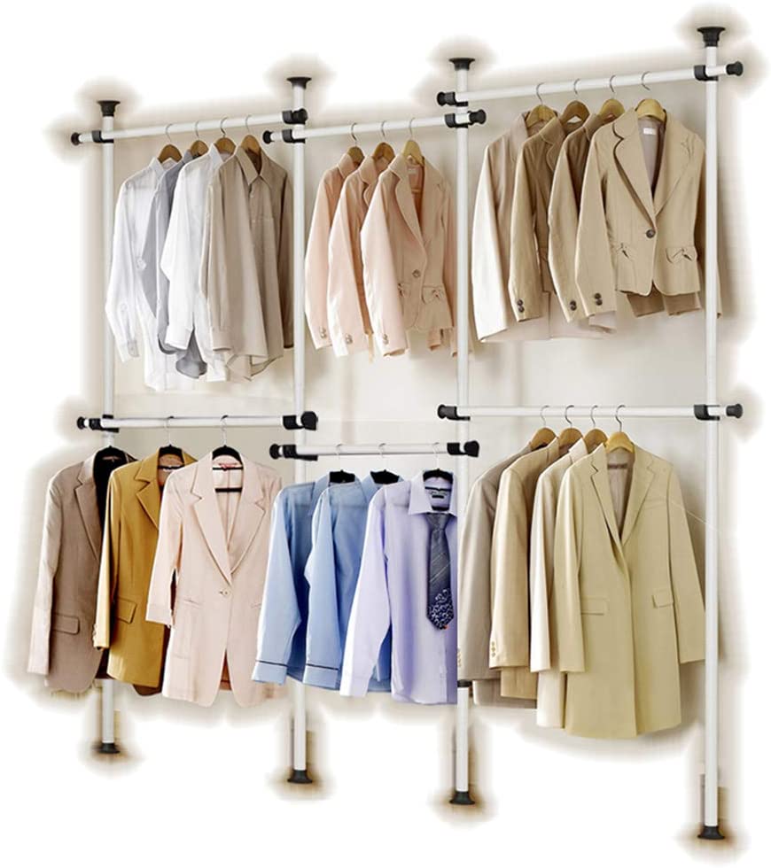 Potable Garment Rack, Height 160-320 cm Width 140-300 cm Adjustable, Grey Close to White Pipe and Black Brackets