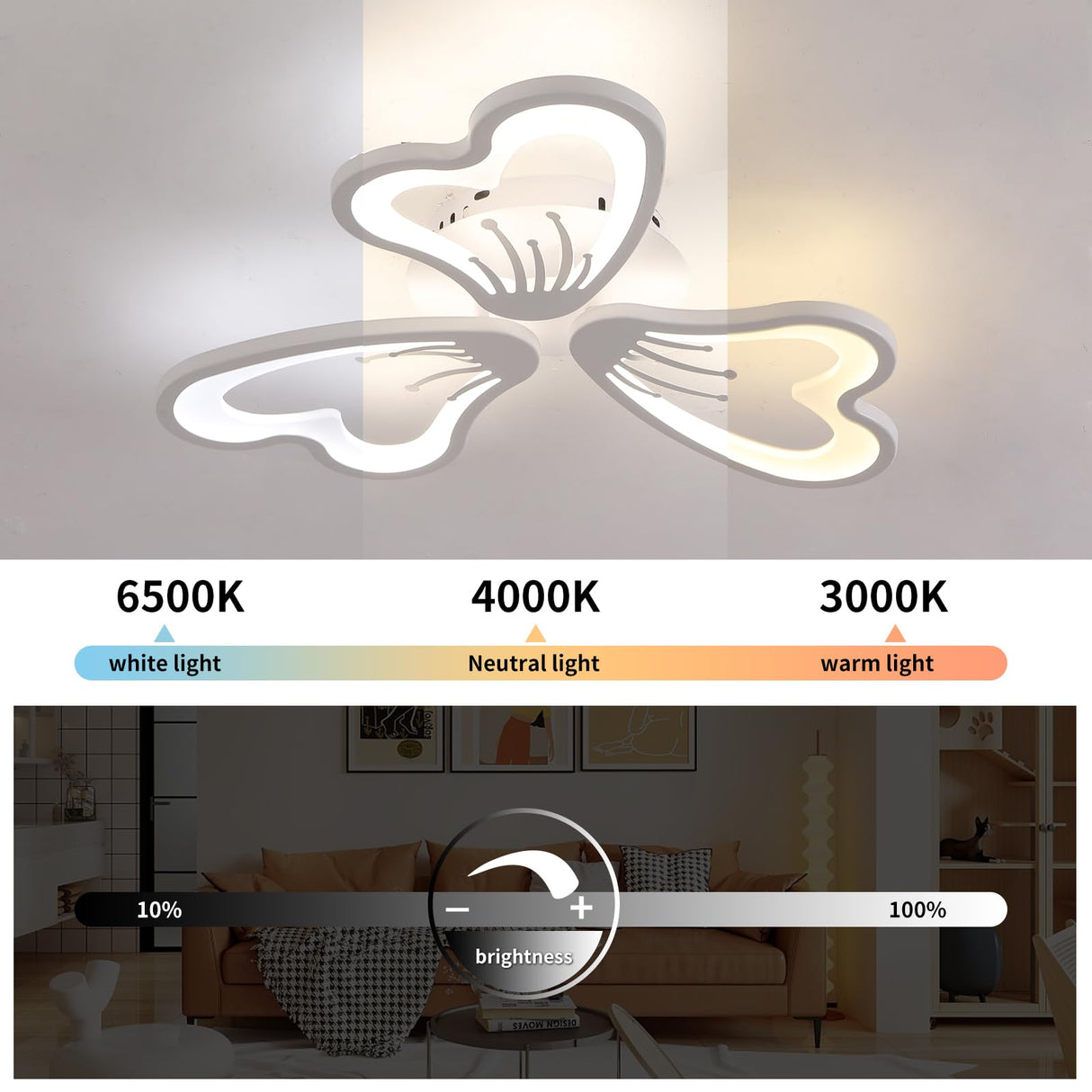 LED Modern Ceiling Lamp, 33W 21.6" Dimmable Remote Control Flower Shape Close to Ceiling Light Fixture, Creative Design Acrylic Ceiling Chandelier for Bedroom Kitchen Hallway Asile, White