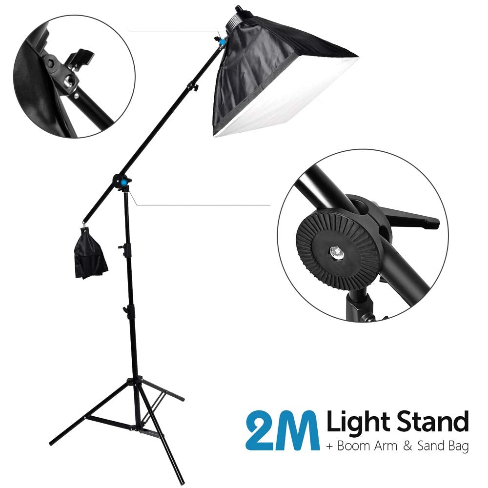 Photography Studio 3375W Continuous Lighting Softbox Background Kit 15 x 45W Bulbs + 5-Socket Light Heads Soft Box Kit + 4 Backdrops (Black/White/Green/Gray) Background Light Stand Reflector