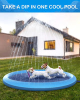 Non-Slip Splash Pad for Kids and Dog,Sprinkler & Splash Play Mat,Dog Pool Summer Outdoor Water Toys Backyard Durable Splash Pad for Toddlers Kids Small Medium Large Dogs Pets-Blue