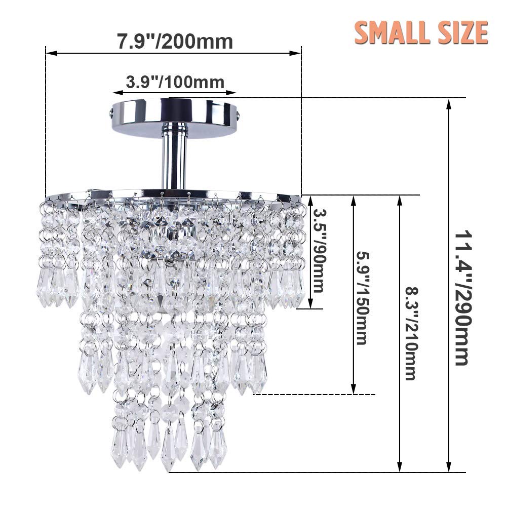 Mini Crystal Chandelier Ceiling Light Fitting Hallway Lights Ceiling Light 3 Tiers Crystal Raindrop Chandelier for Bedroom Living Room Dining Room (Chrome)