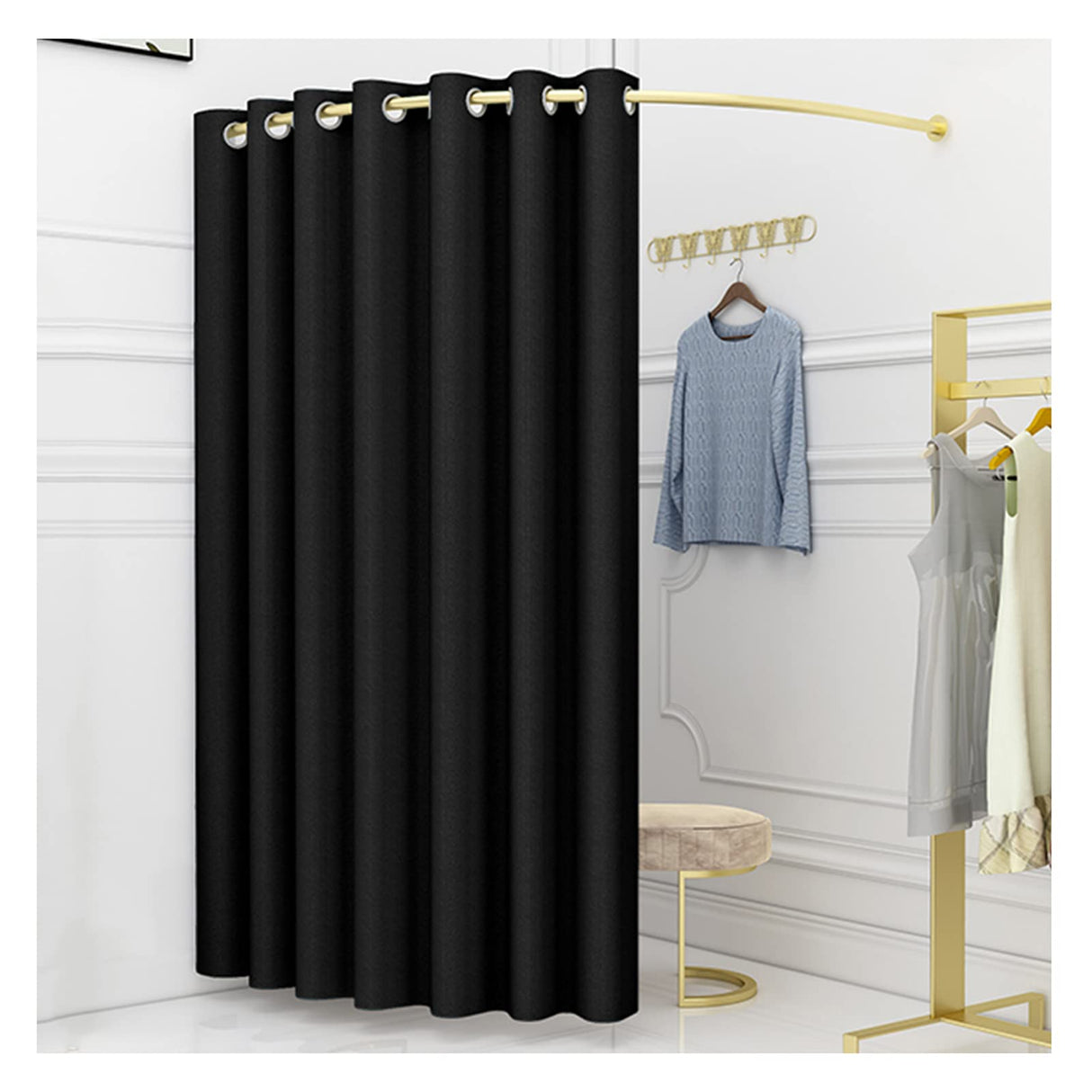 Clothing Store Fitting Room, 55in Changing Room Used in Mall and Office, Dressing Room for Privacy Protection and Room Divider, Include Shading Curtain, Hanging Rod and Hook Up