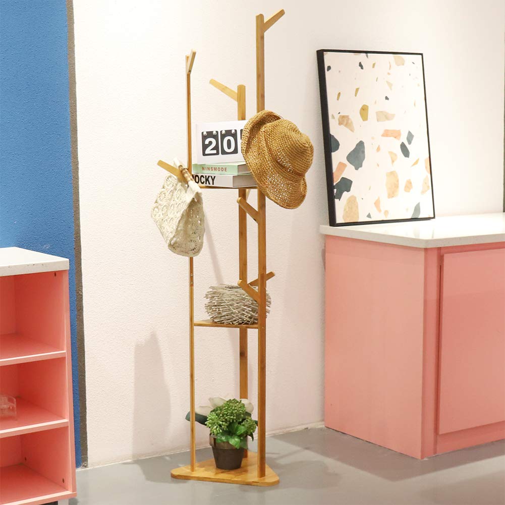 Garment Clothes Coat Rack Stand Wooden Tree Hanger Bag Hat Hook Holder Bamboo