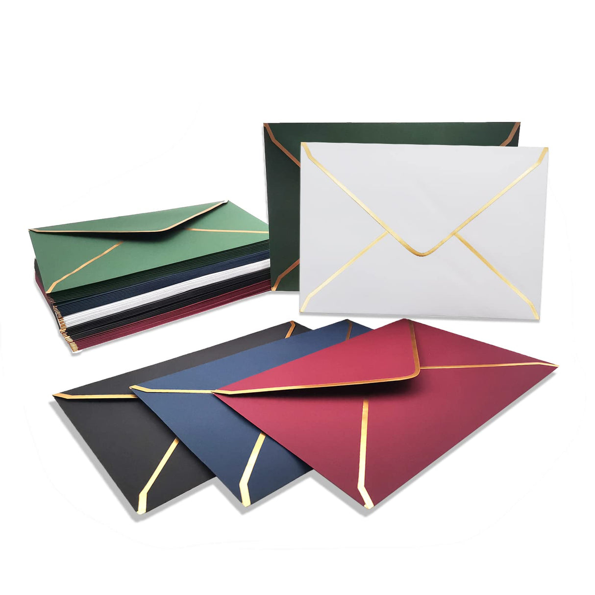 50 Pack Size A7 Envelopes, Luxury Invitation Envelopes 5.31 x 7.28 Inch V-Flap Envelopes Quick Seal with Gold Border for 5x7 Cards, Invitations, Weddings, Photos, Graduation