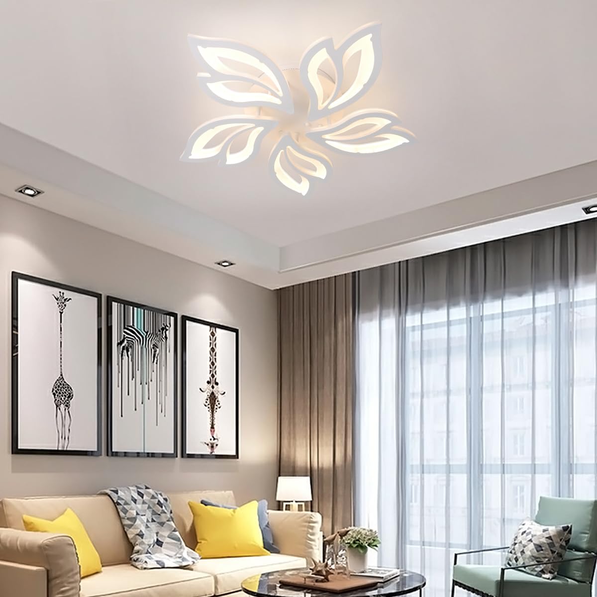 Modern Ceiling Light,23.6” Dimmable LED Chandelier Flush Mount Ceiling Lights,Remote Control Acrylic Leaf Ceiling Lamp Fixture for Living Room Dining Room Bedroom 60W