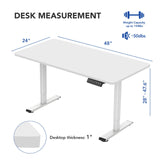 Electric Height Adjustable Standing Desk 48 Inches Whole-Piece Desktop Sit Stand Up Computer Desk Workstation with Memory Controller (White Frame + 48" White Top, 2 Packages)